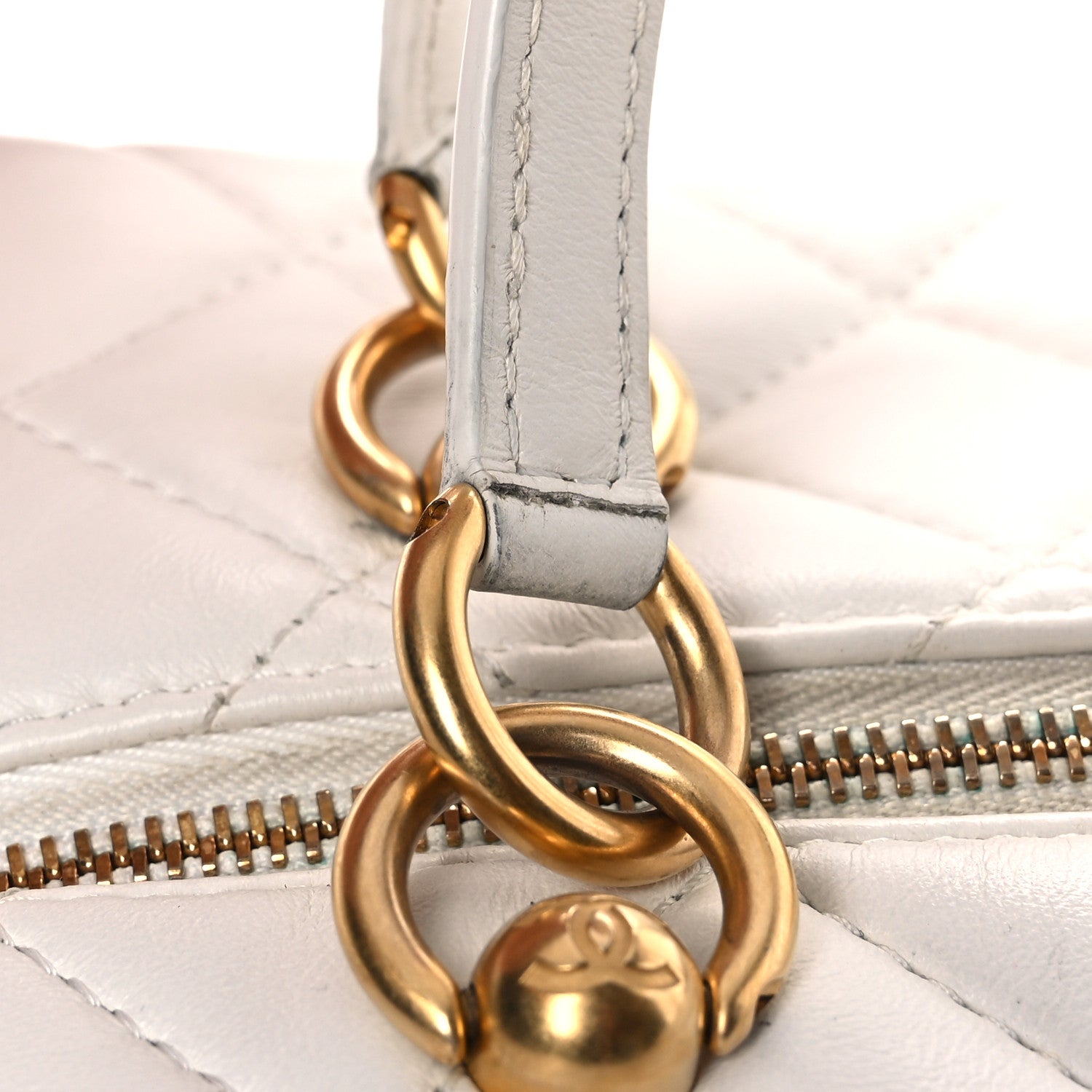 Calfskin Quilted Square Top Handle Vanity Case White