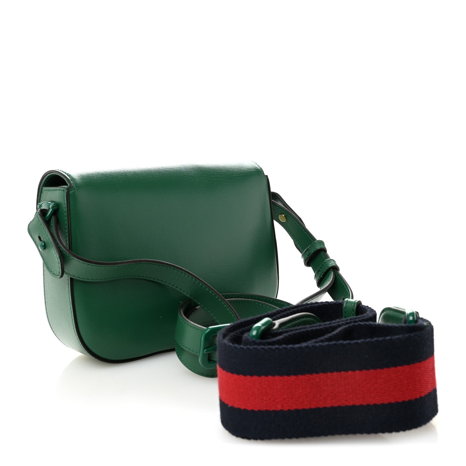 Azalea Calfskin Web Monochrome Horsebit 1955 Shoulder Bag Emerald