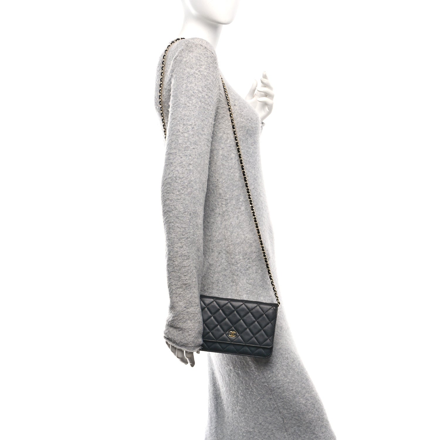 Lambskin Quilted Wallet On Chain WOC Black