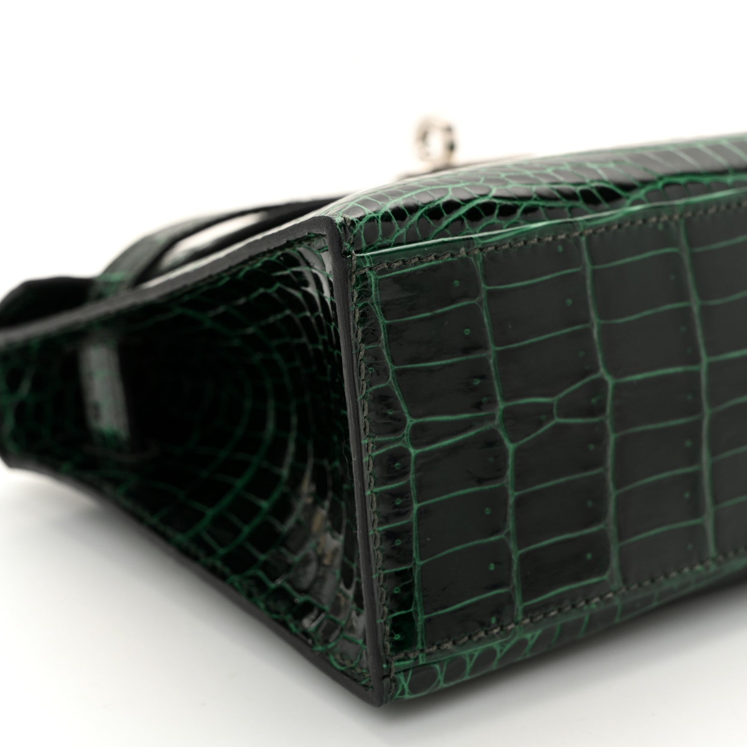 Shiny Porosus Crocodile Kelly Pochette Vert Cypress