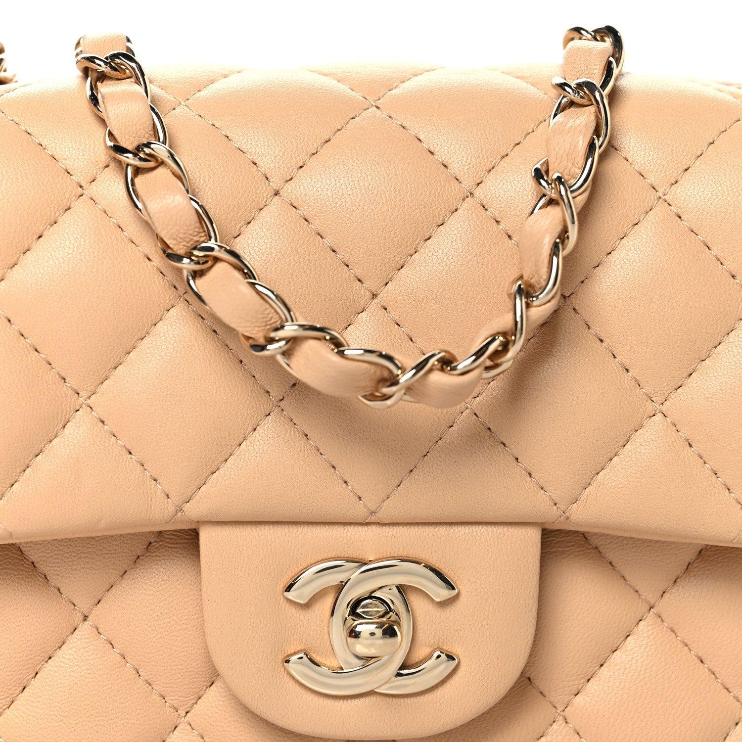 Lambskin Quilted Mini Rectangular Flap Beige