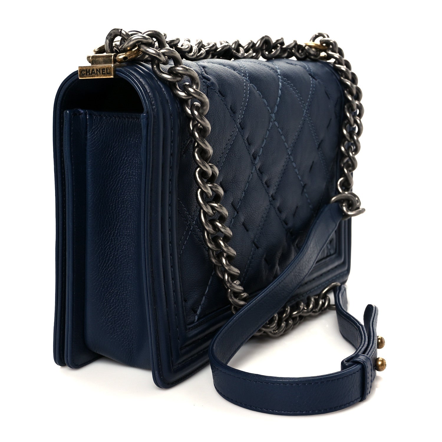 Calfskin Stitched New Medium Boy Flap Black