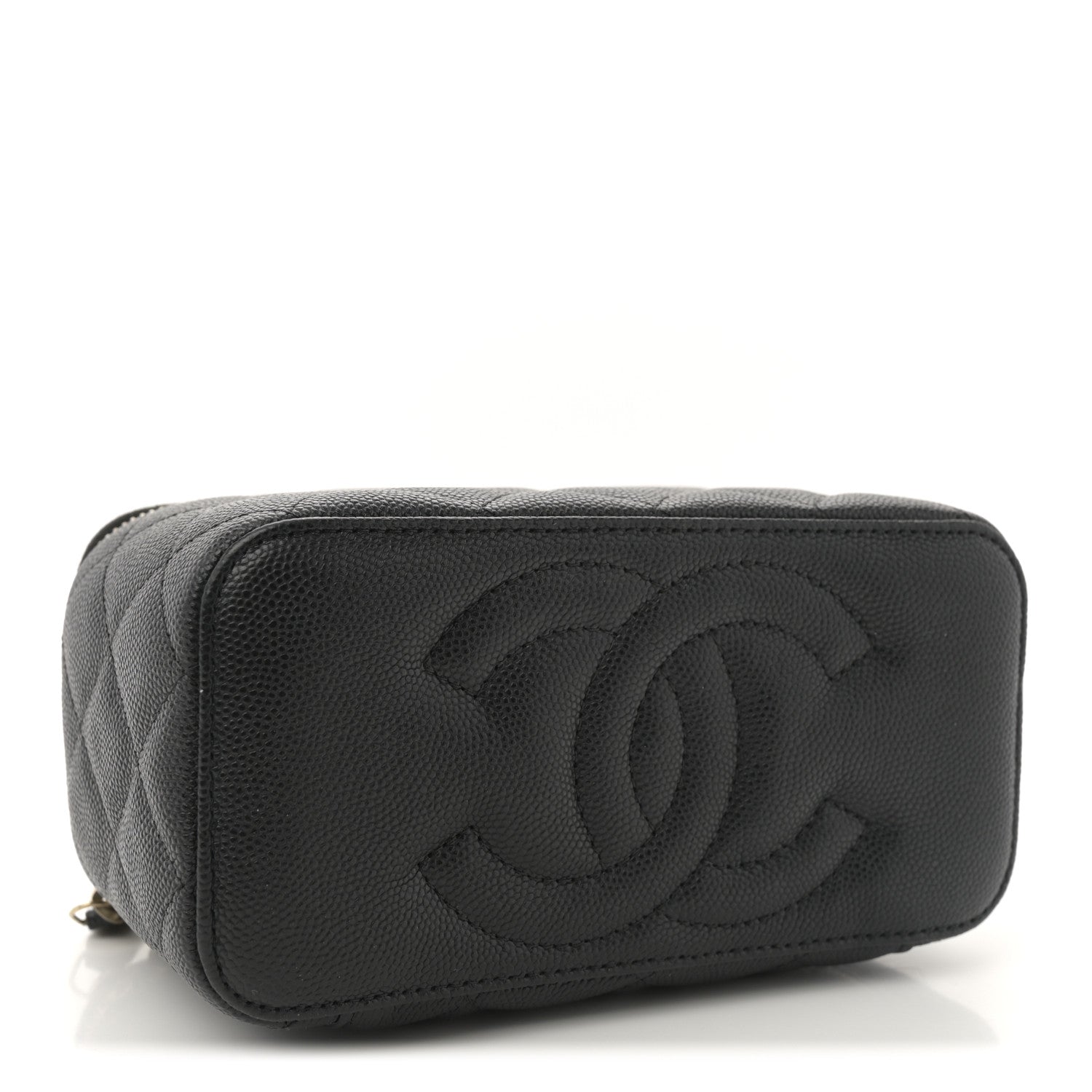 Caviar Quilted Small Vanity Case With Chain Black