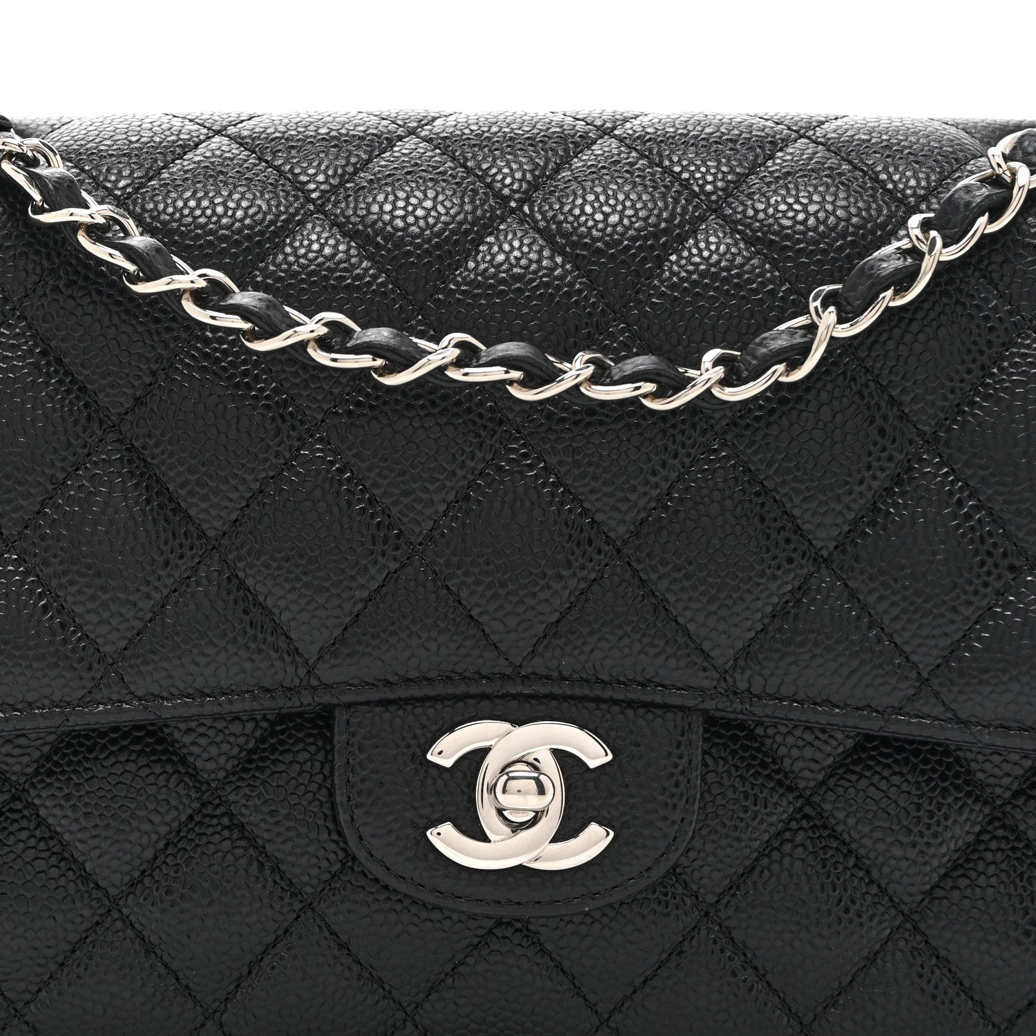 Caviar Quilted Medium Double Flap Black