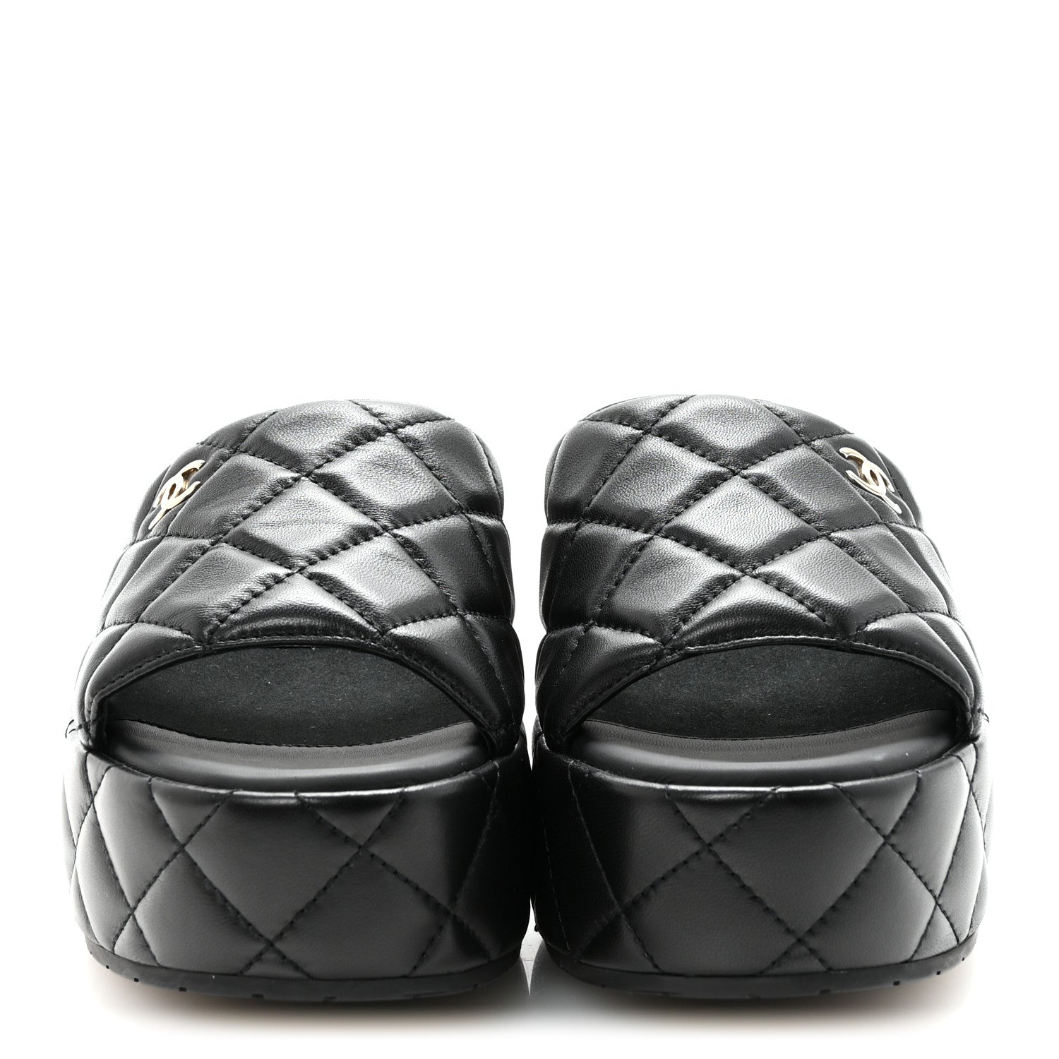 Lambskin Quilted CC Mules Wedge Sandals 39 Black