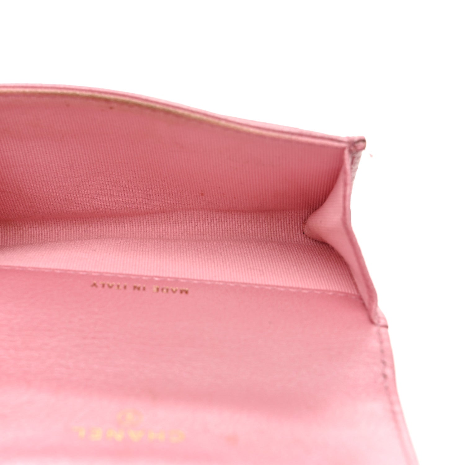 Iridescent Aged Calfskin Quilted Flap Card Holder Wallet Pink