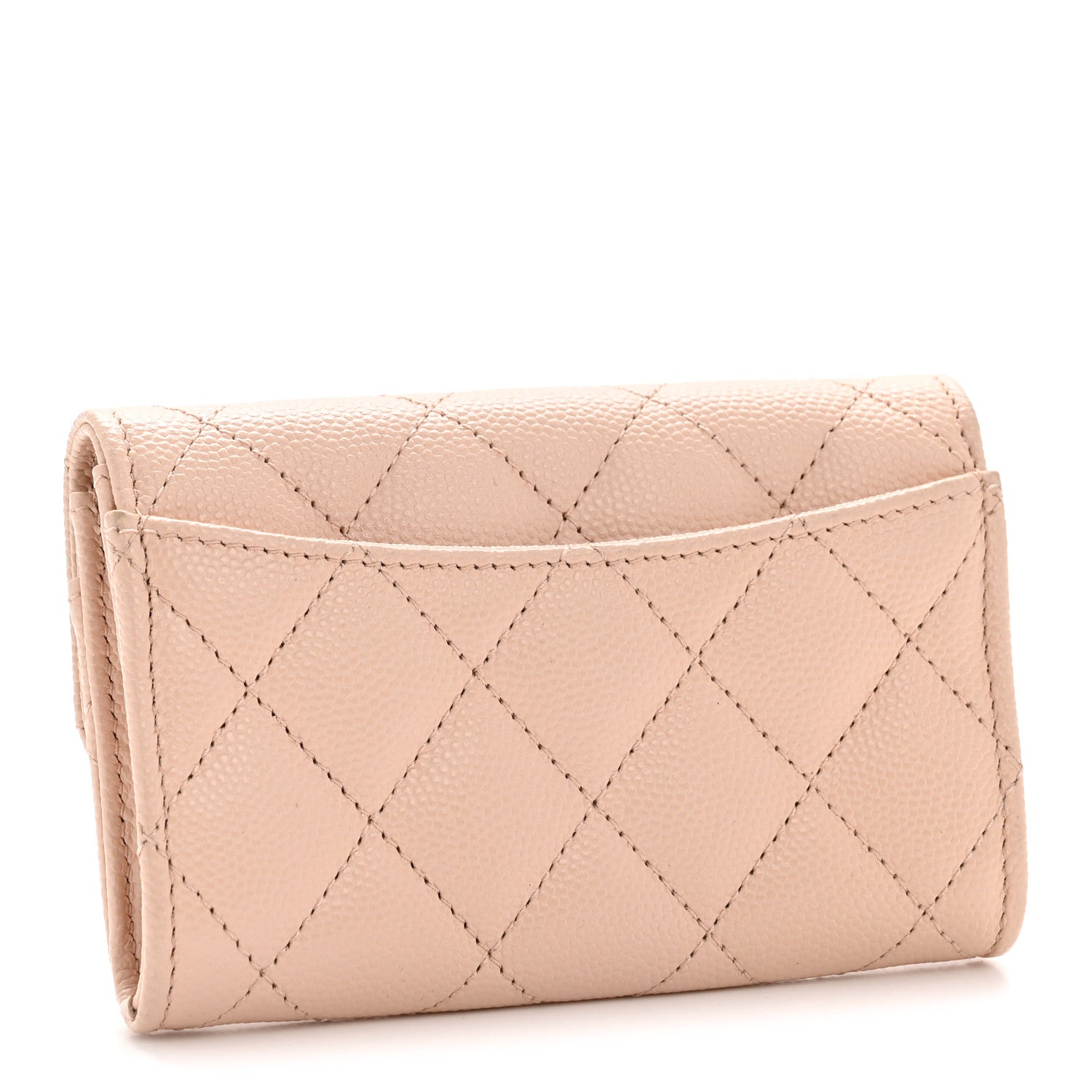 Caviar Quilted Flap Card Holder Wallet Light Beige