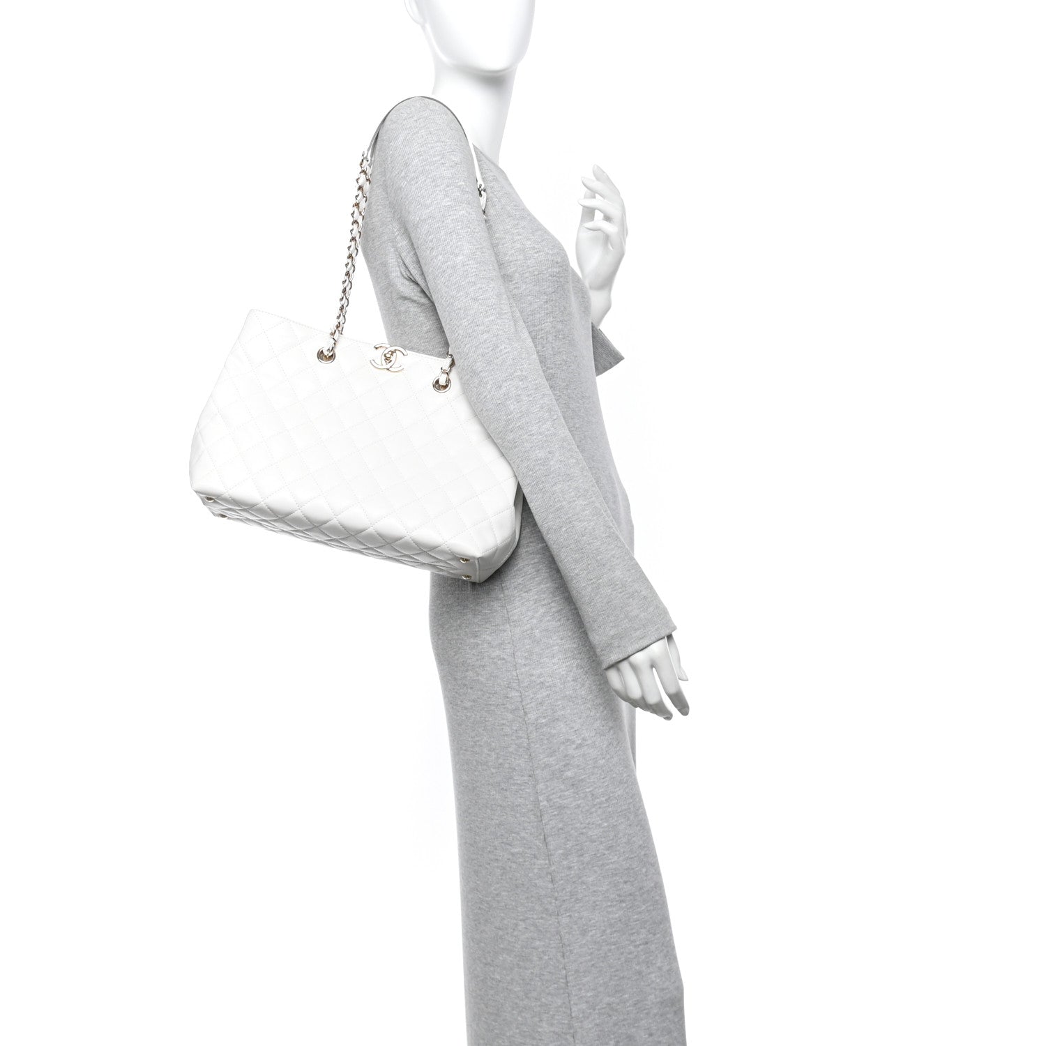 Caviar Quilted Small Shopping Tote White
