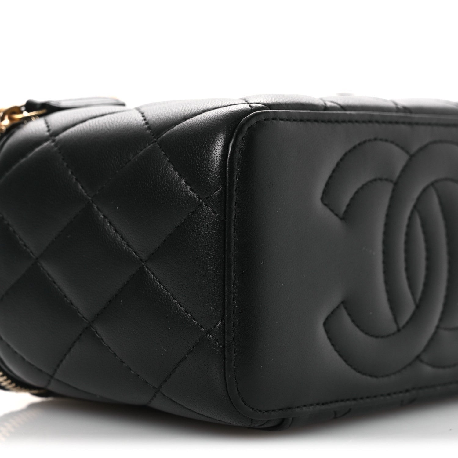 Lambskin Quilted Camellia Vanity Case Black