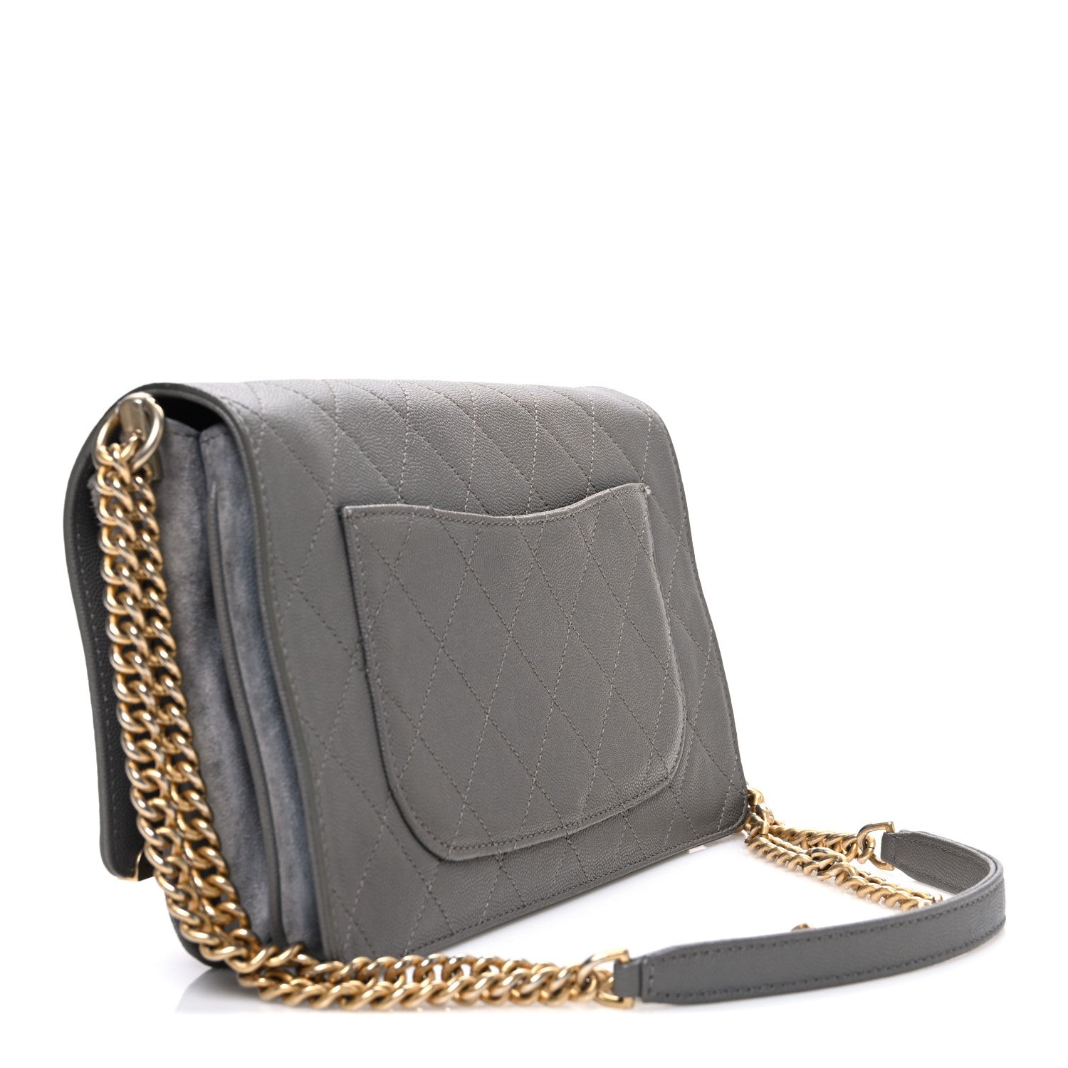 Caviar Suede Stitched Lady Coco Flap Grey