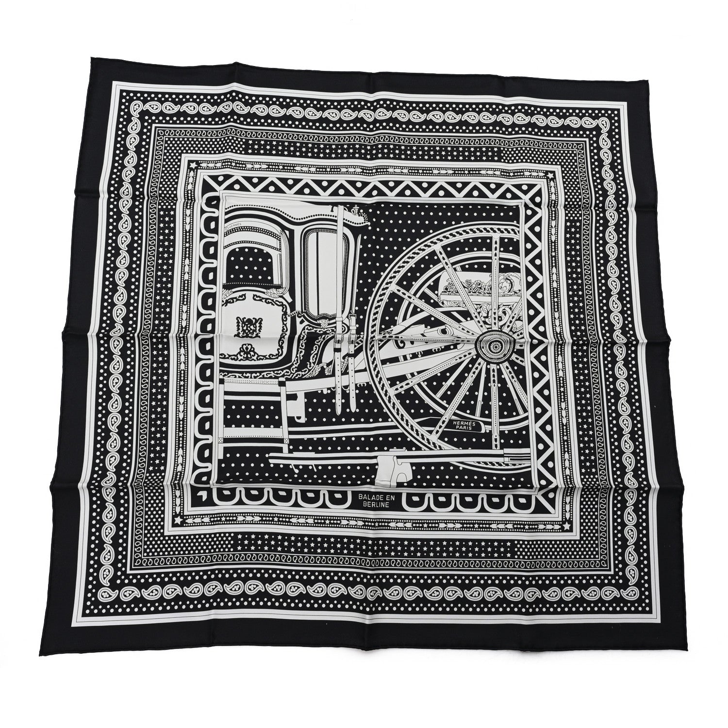 Silk Balade En Berline Bandana Scarf 70 Black White