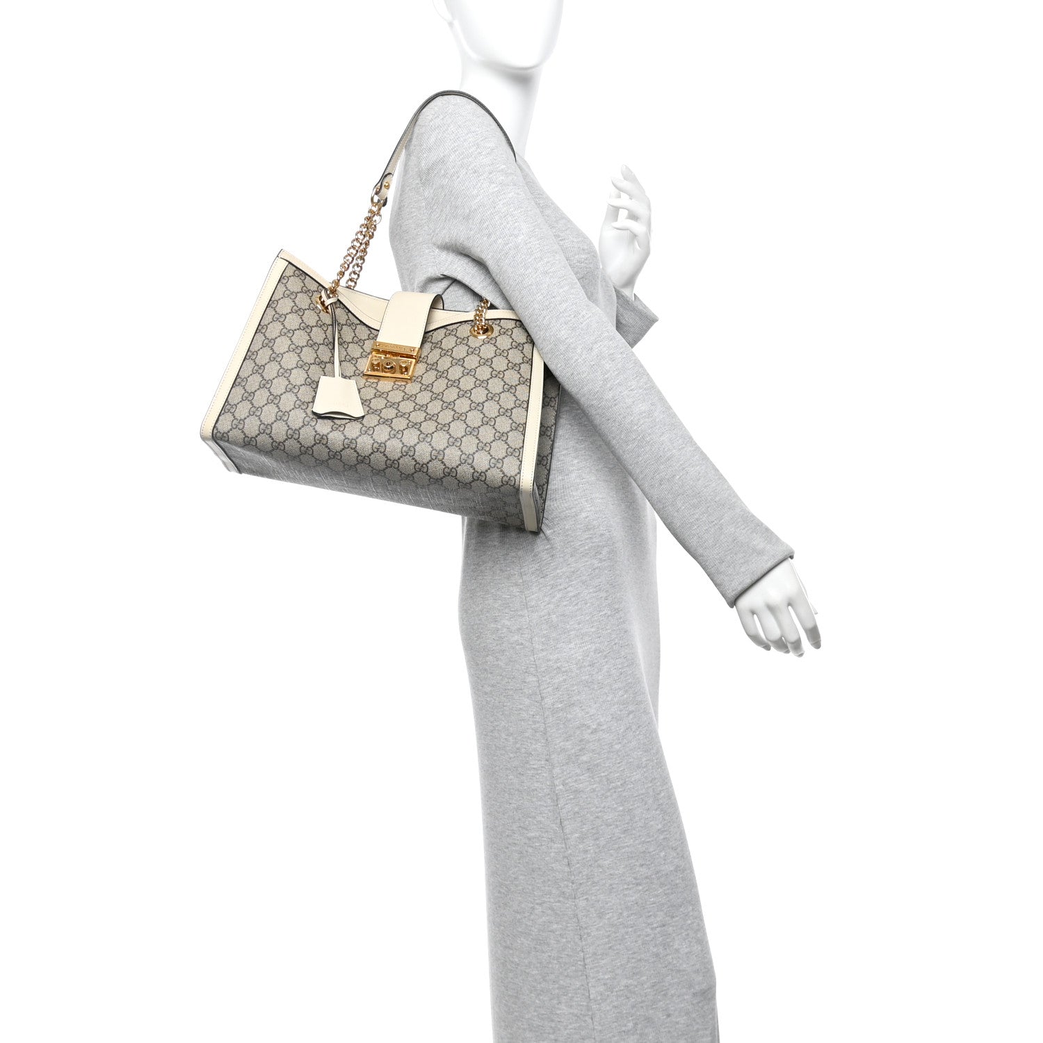 GG Supreme Monogram Medium Padlock Tote White
