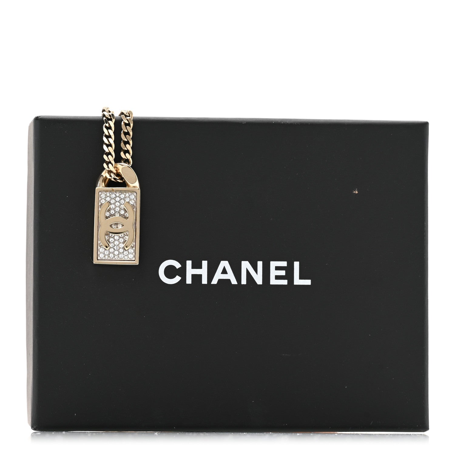 Crystal Dog Tag Charm Necklace Gold
