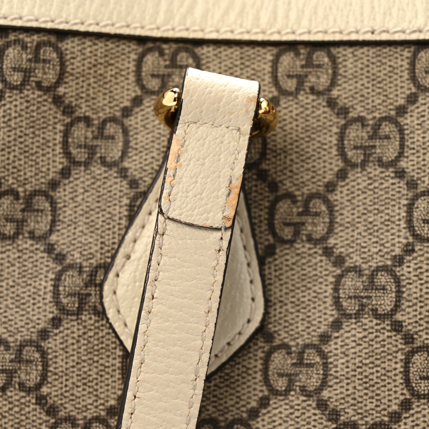 GG Supreme Monogram Textured Dollar Calfskin Web Medium Ophidia Shopping Tote Beige Ebony Mystic White