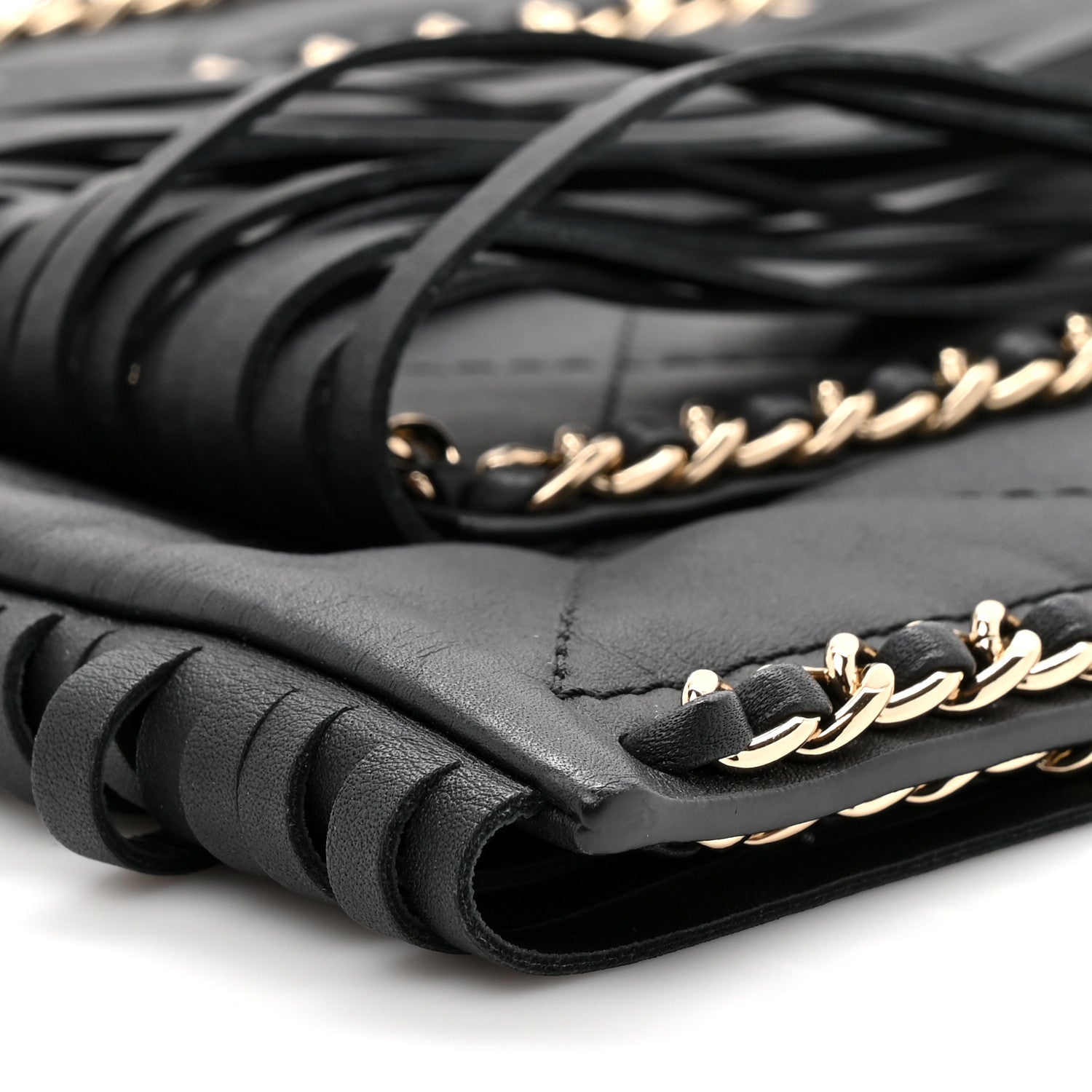 Calfskin Quilted Fringe Small Shopping Bag Black