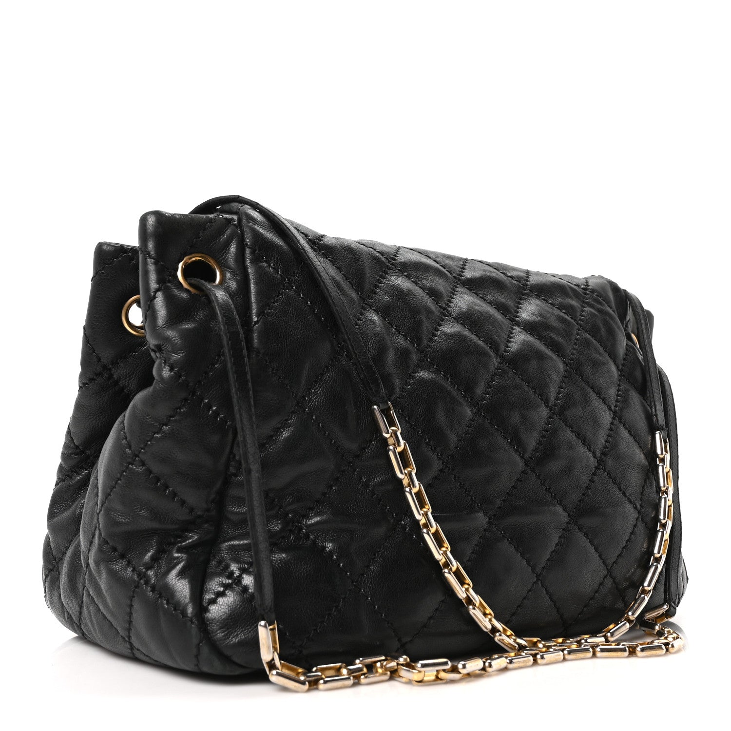 Aged Calfskin Quilted Accordion Flap Black