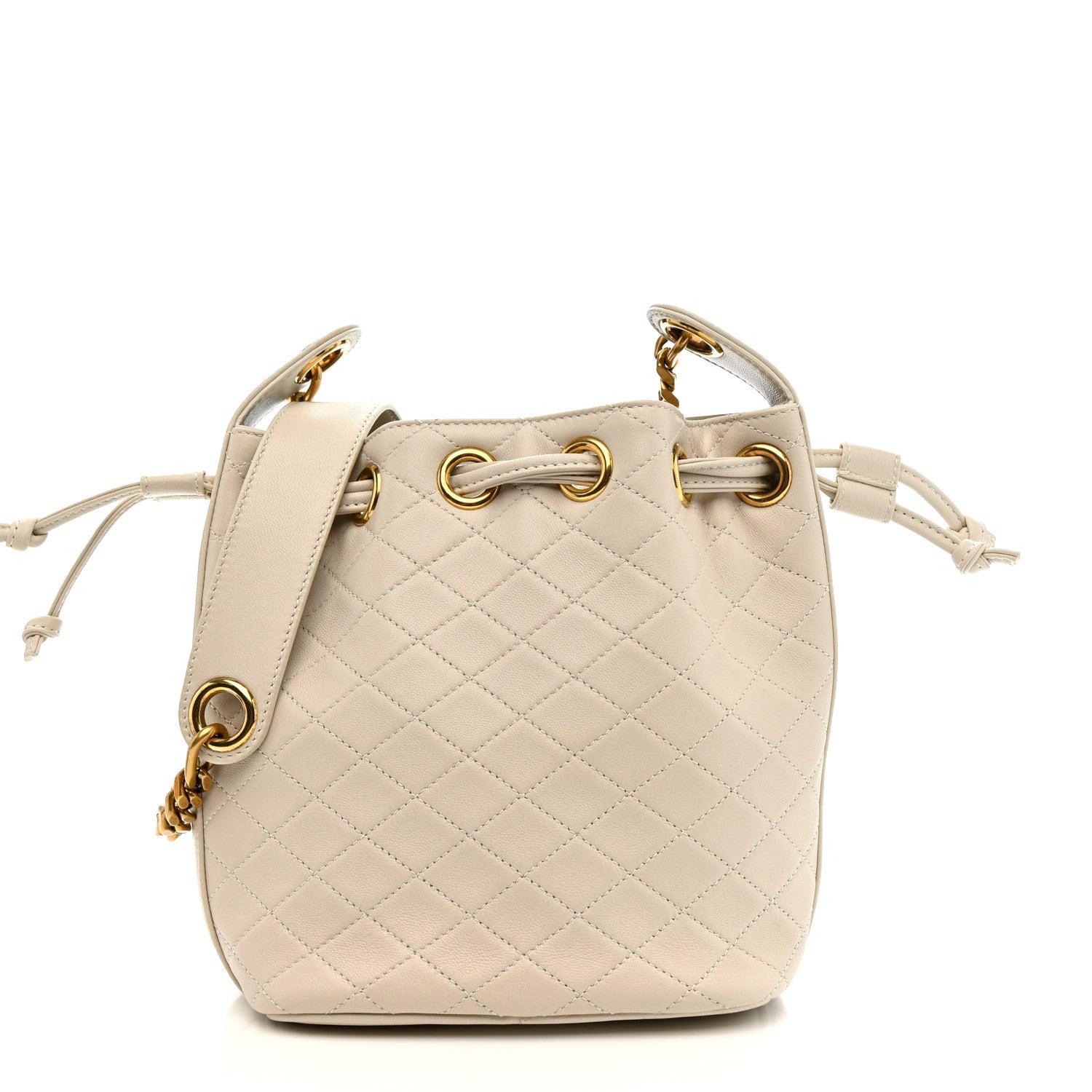 Lambskin Carre Quilted Cassandre Small Bucket Bag Crema Soft