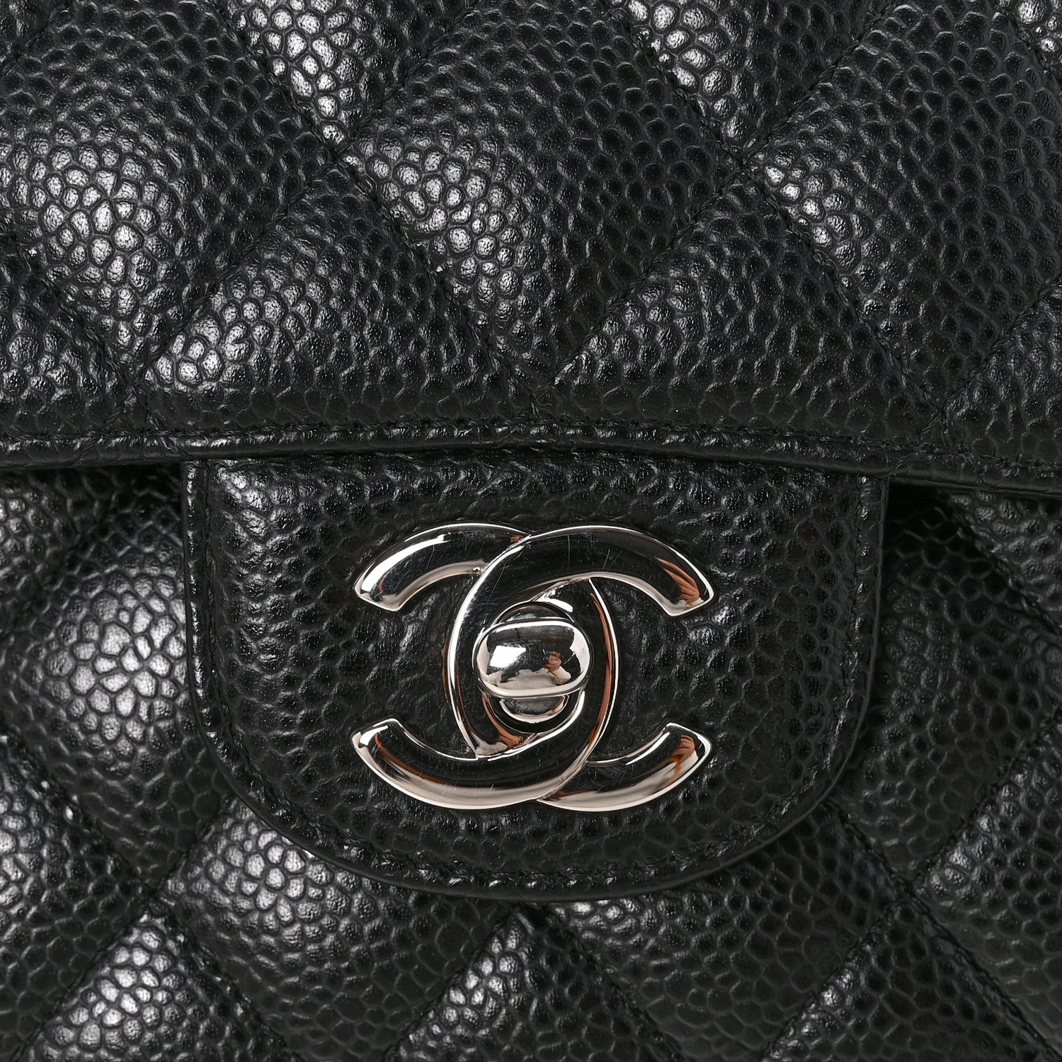 Caviar Quilted Medium Double Flap Black