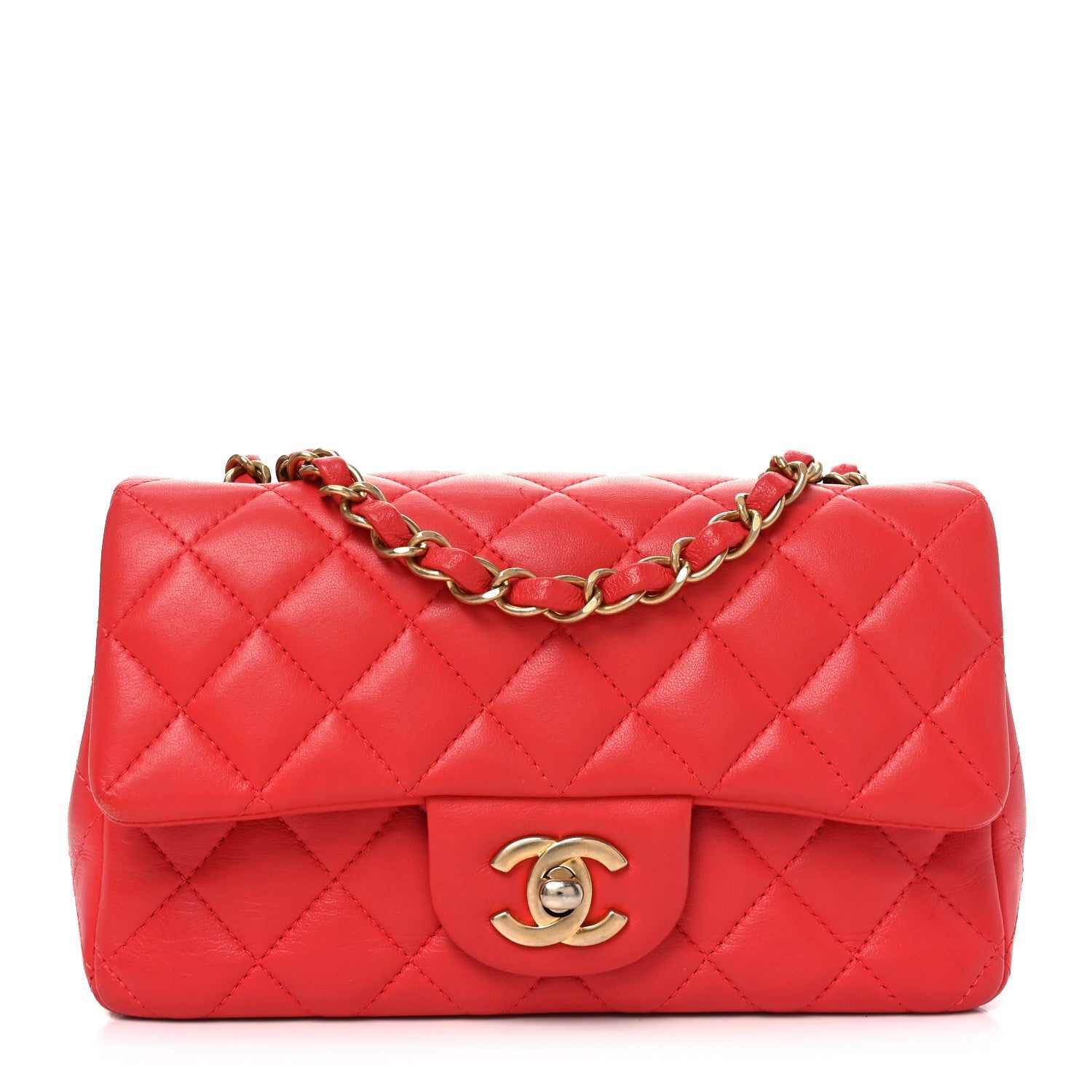 Lambskin Quilted Mini Rectangular Flap Red