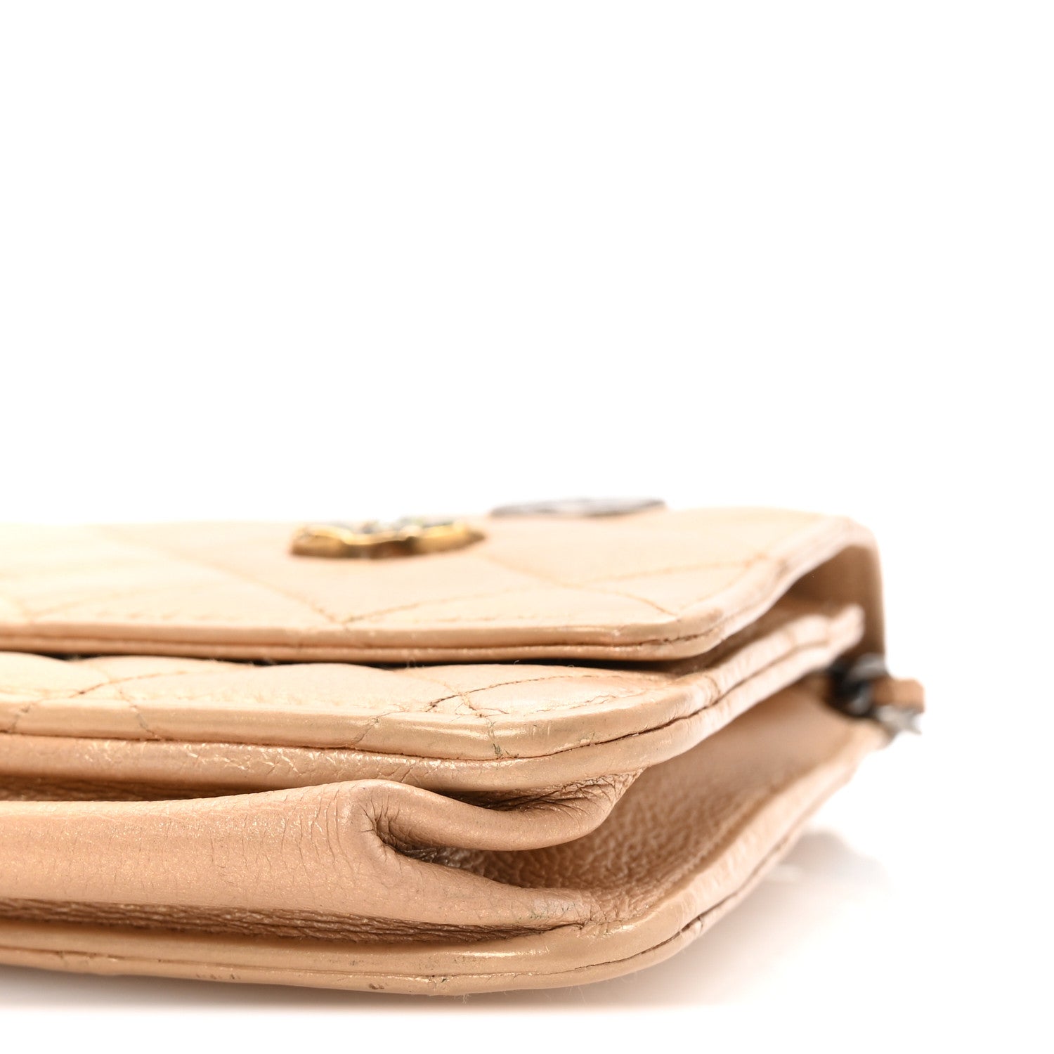Metallic Calfskin Lucky Charms Casino 2.55 Reissue Wallet On Chain WOC Beige