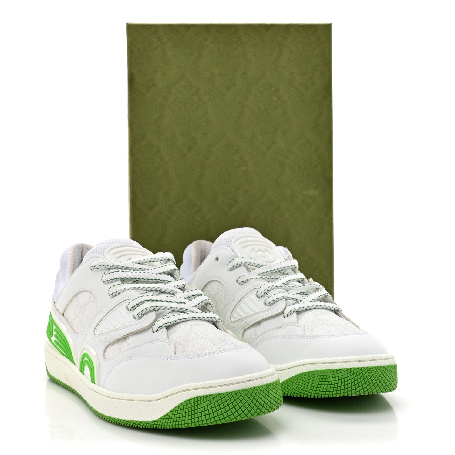 Demetra GG Supreme Monogram Womens Basket Low Top Sneakers 38 Great White Green