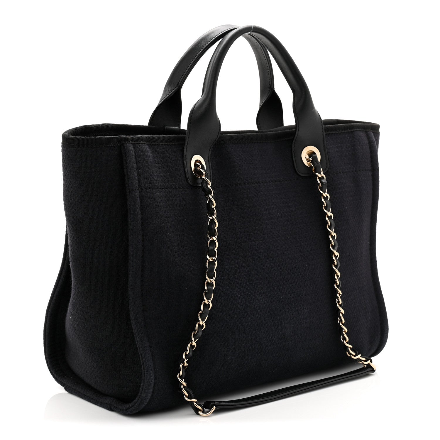 Mixed Fibers Calfskin Medium Deauville Tote Navy Blue