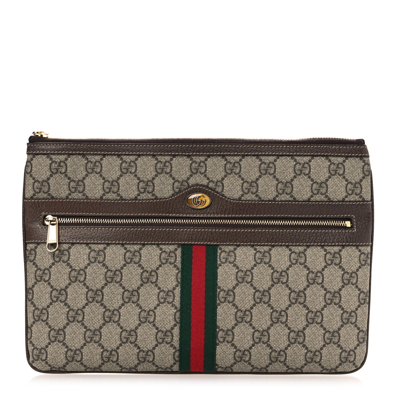 GG Supreme Monogram Large Ophidia Pouch Clutch Brown