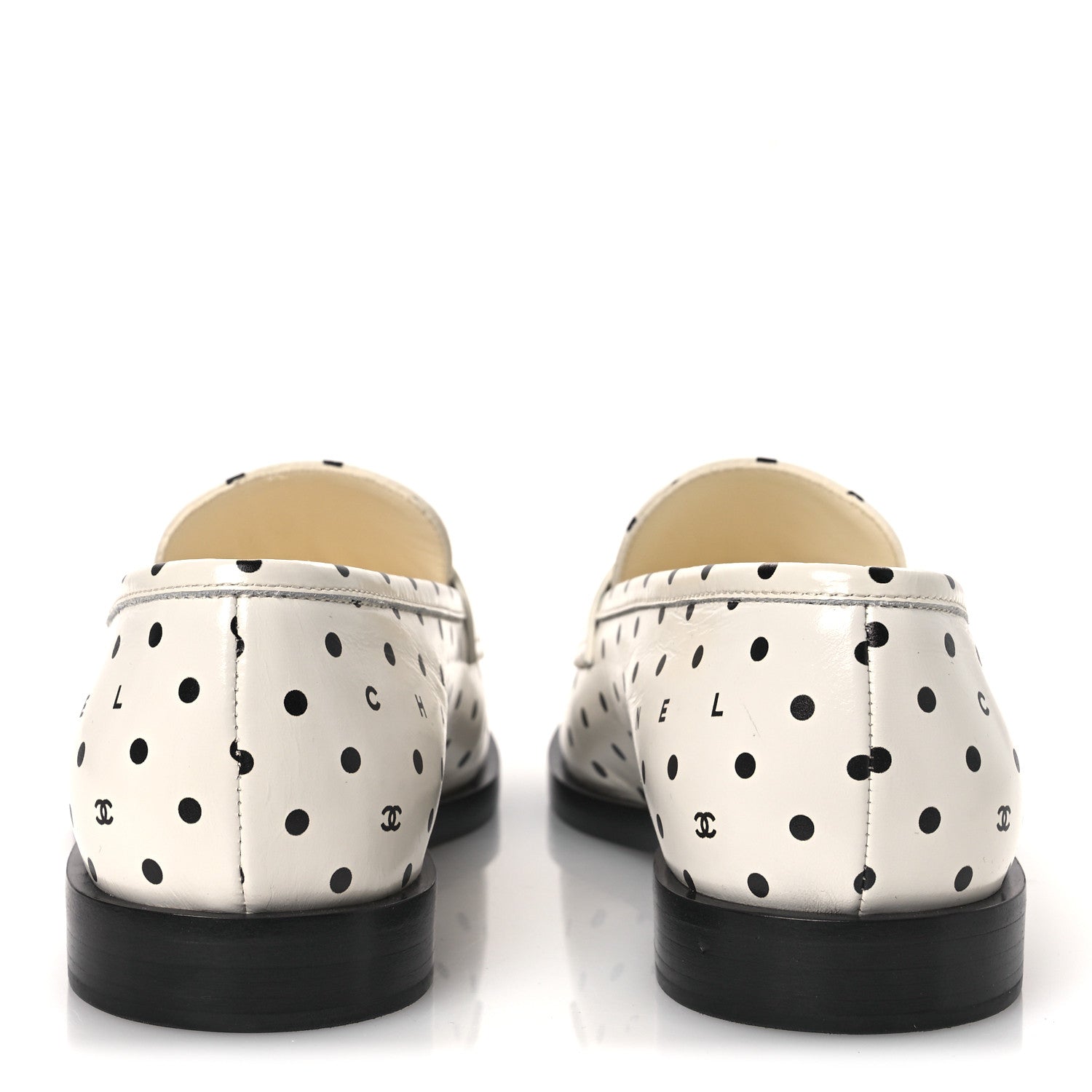 Printed Calfskin CC Dots Moccasin Loafers 36 Ivory Black