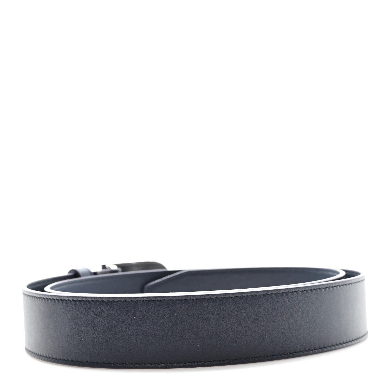 Moon Calfskin Round Plaque 35mm Belt 100 40 Navy