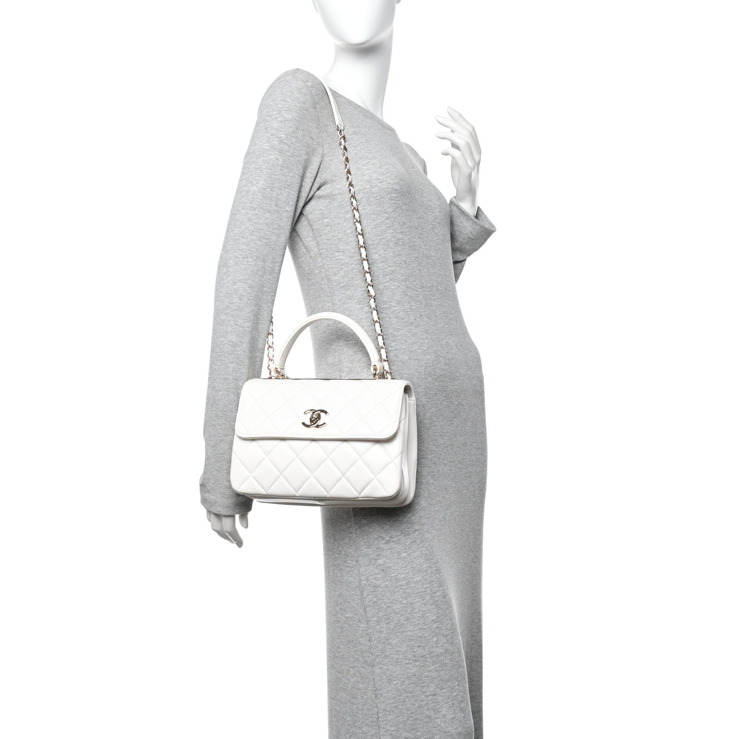 Lambskin Lacquered Quilted Small Trendy CC Dual Handle Flap Bag White