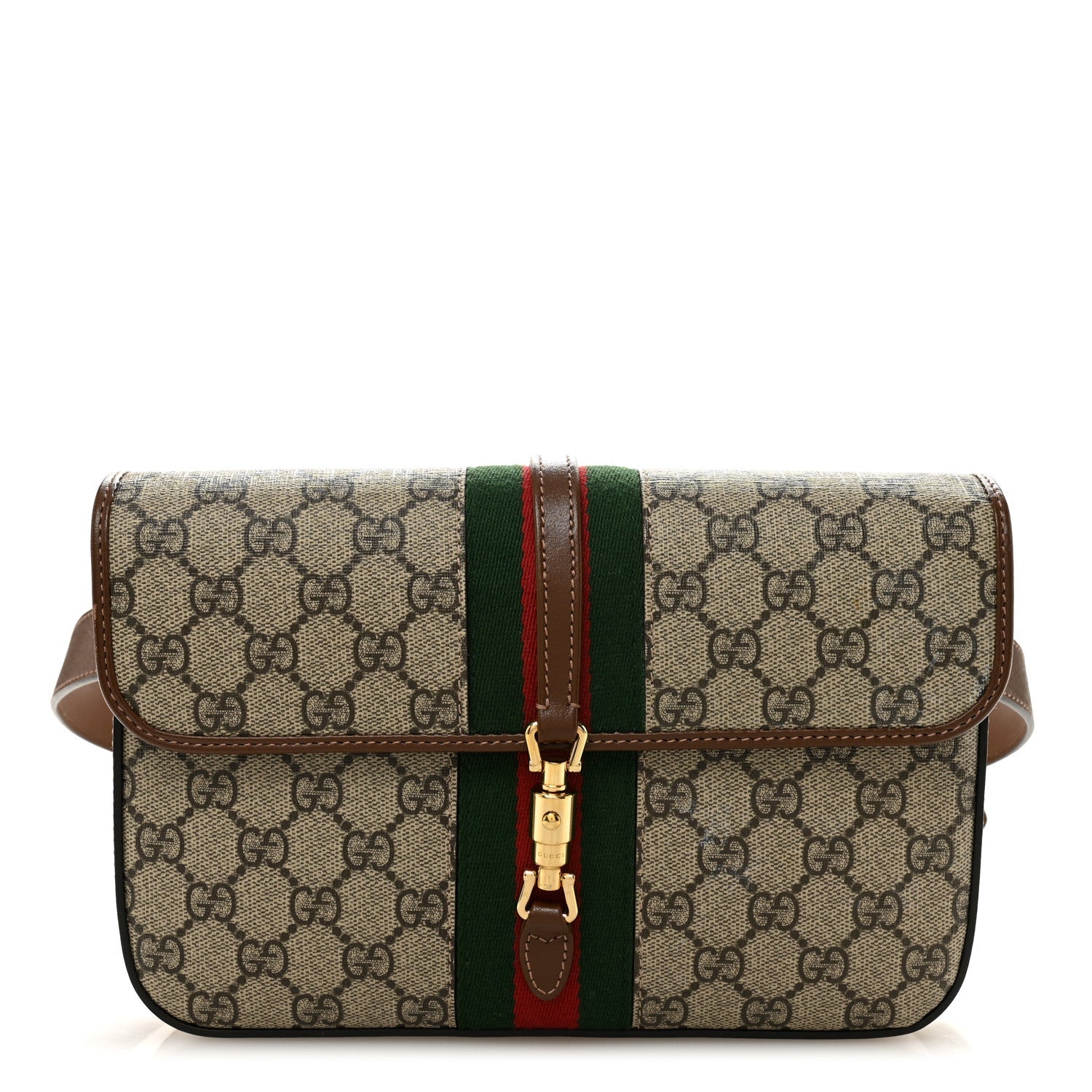 GG Supreme Monogram Azalea Calfskin Web Jackie 1961 Belt Bag 100 40 Beige Ebony Brown Sugar