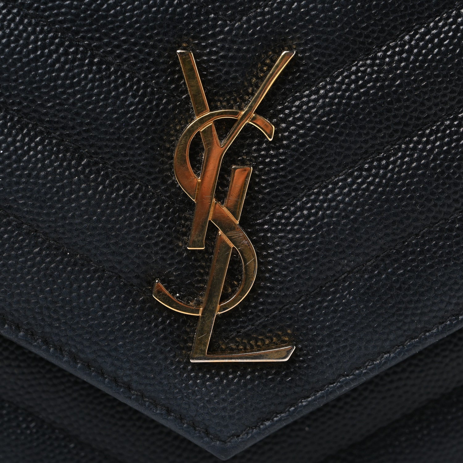 Grain De Poudre Matelasse Chevron Monogram Envelope Chain Wallet Black