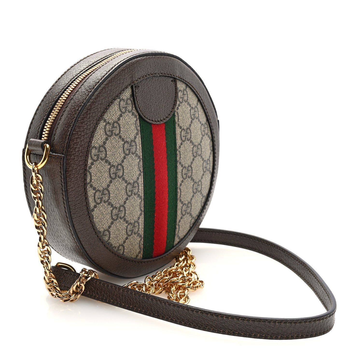 GG Supreme Monogram Web Mini Ophidia Round Shoulder Bag Brown