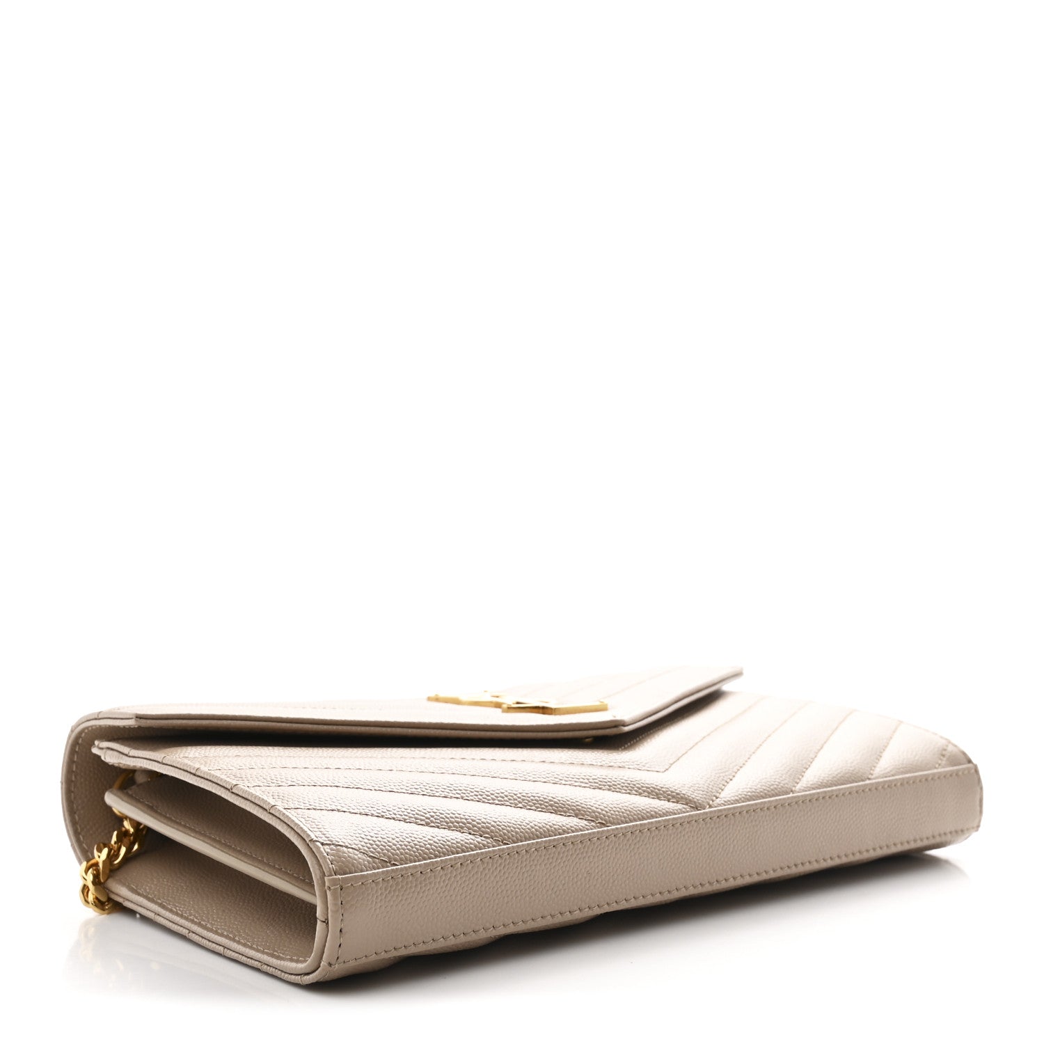 Grain De Poudre Matelasse Chevron Monogram Chain Wallet Dark Beige