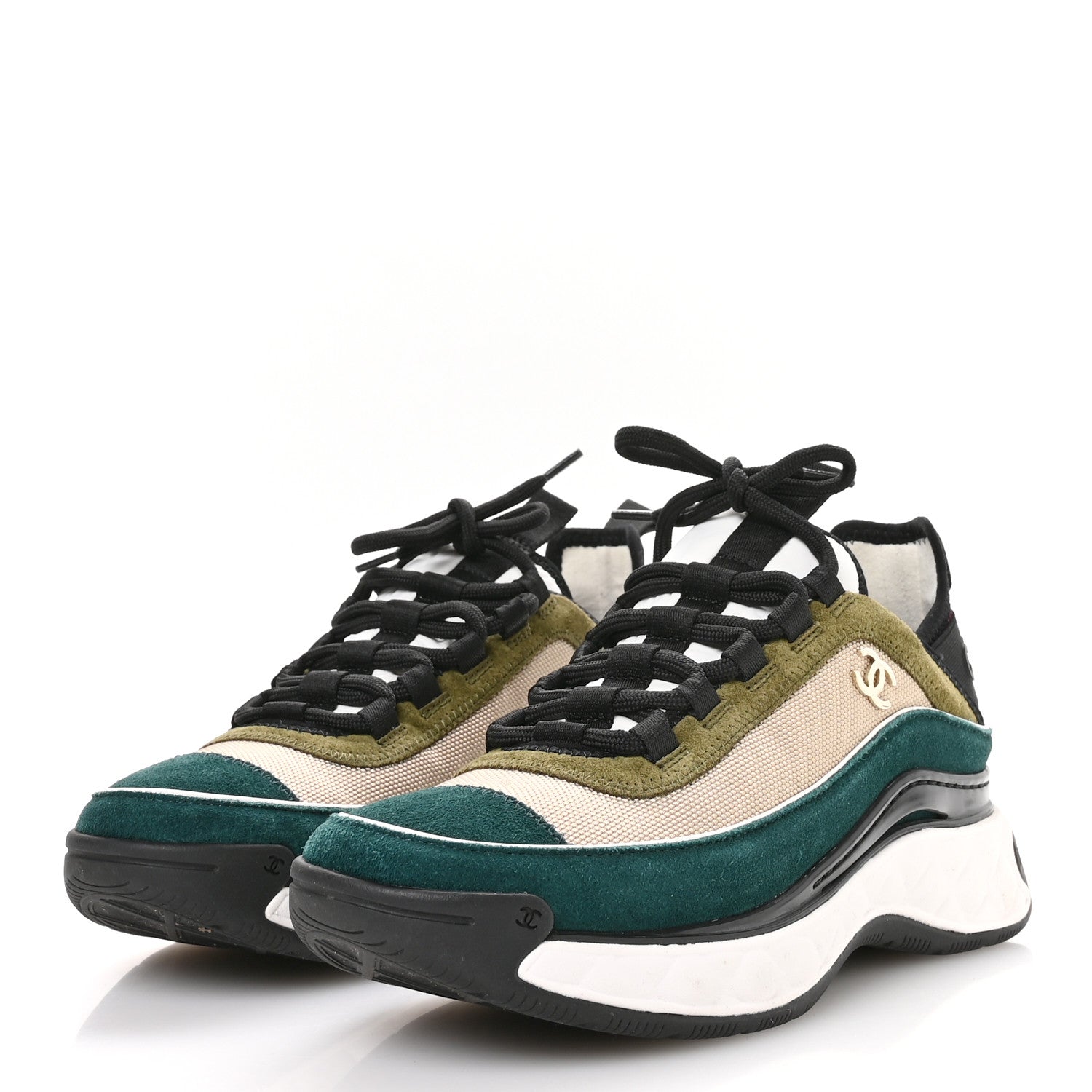 Fabric Suede CC Sneakers 36.5 Beige Dark Green Green