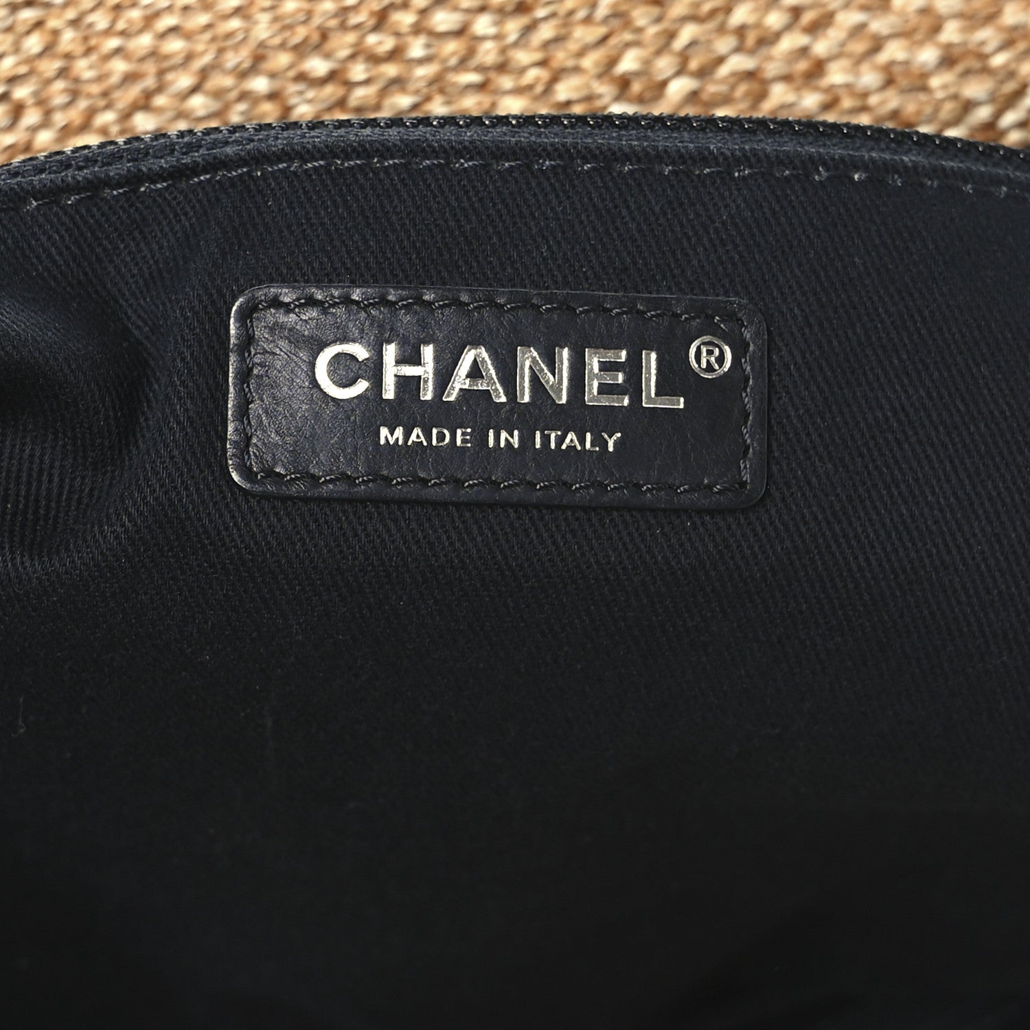 Woven Straw Raffia Logo Tote Blue Beige