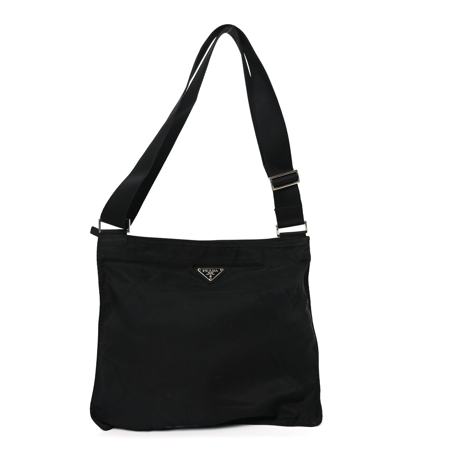 Nylon Flat Messenger Bag Black