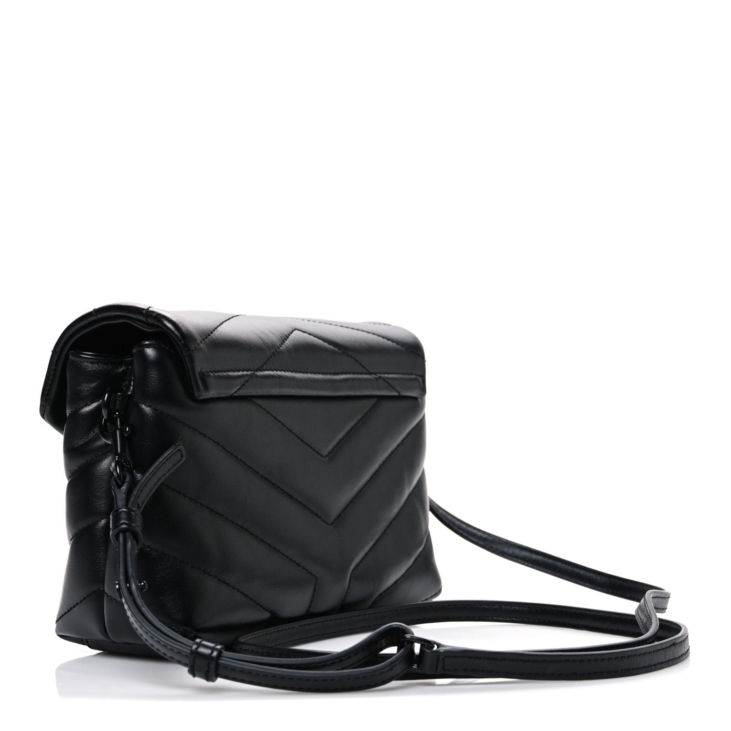 Calfskin Y Quilted Monogram Monochrome Toy Loulou Crossbody Bag Black