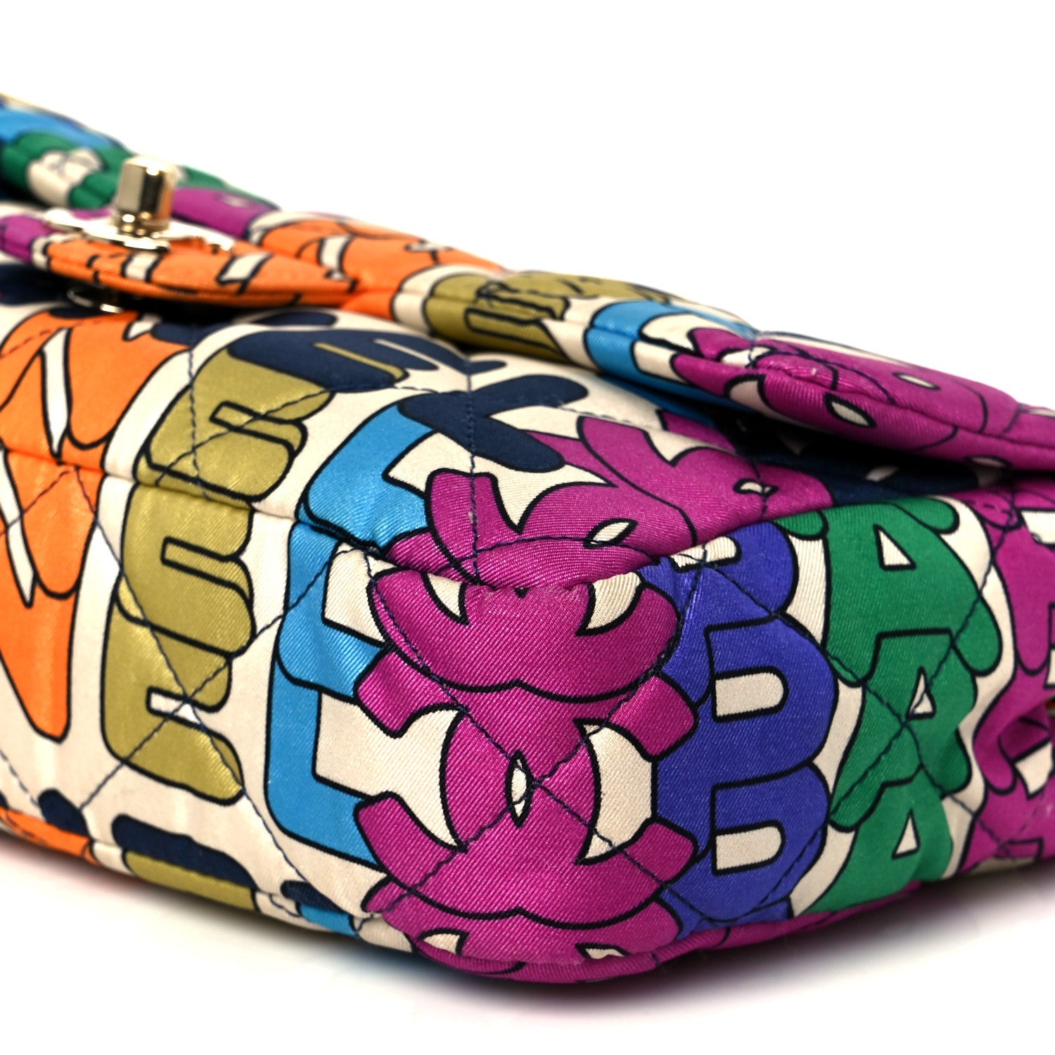Printed Fabric Quilted Logo Single Flap Bag Multicolor