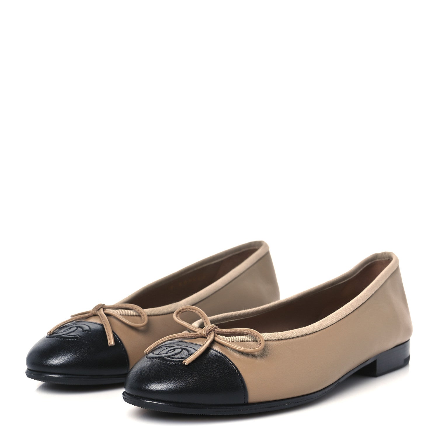 Lambskin Cap Toe CC Ballerina Flats 36 Beige Black