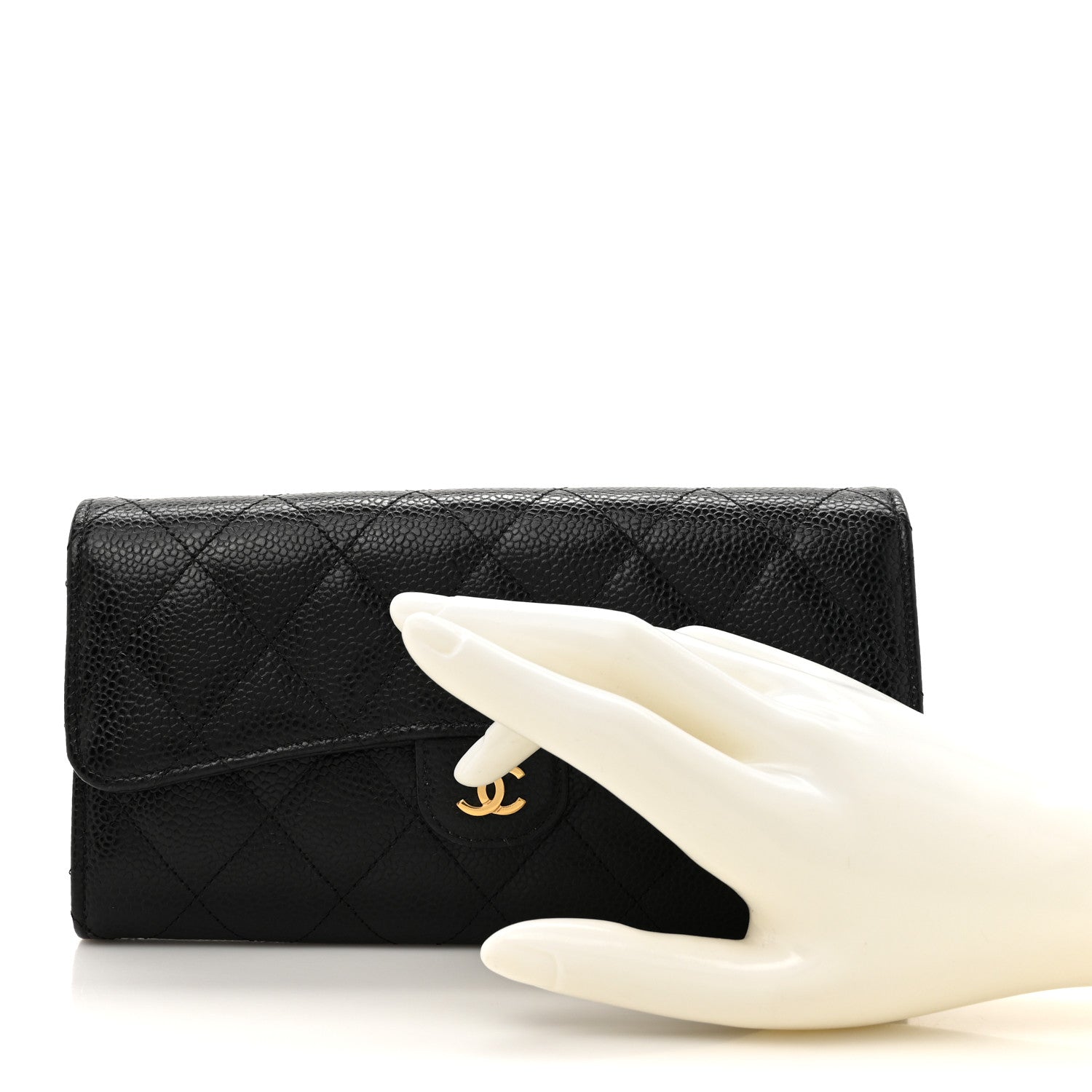 Caviar Quilted Large Gusset Flap Wallet Black