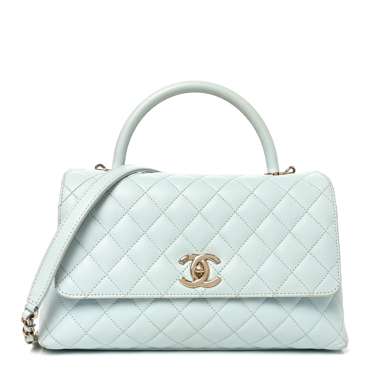 Caviar Quilted Small Coco Handle Flap Light Blue