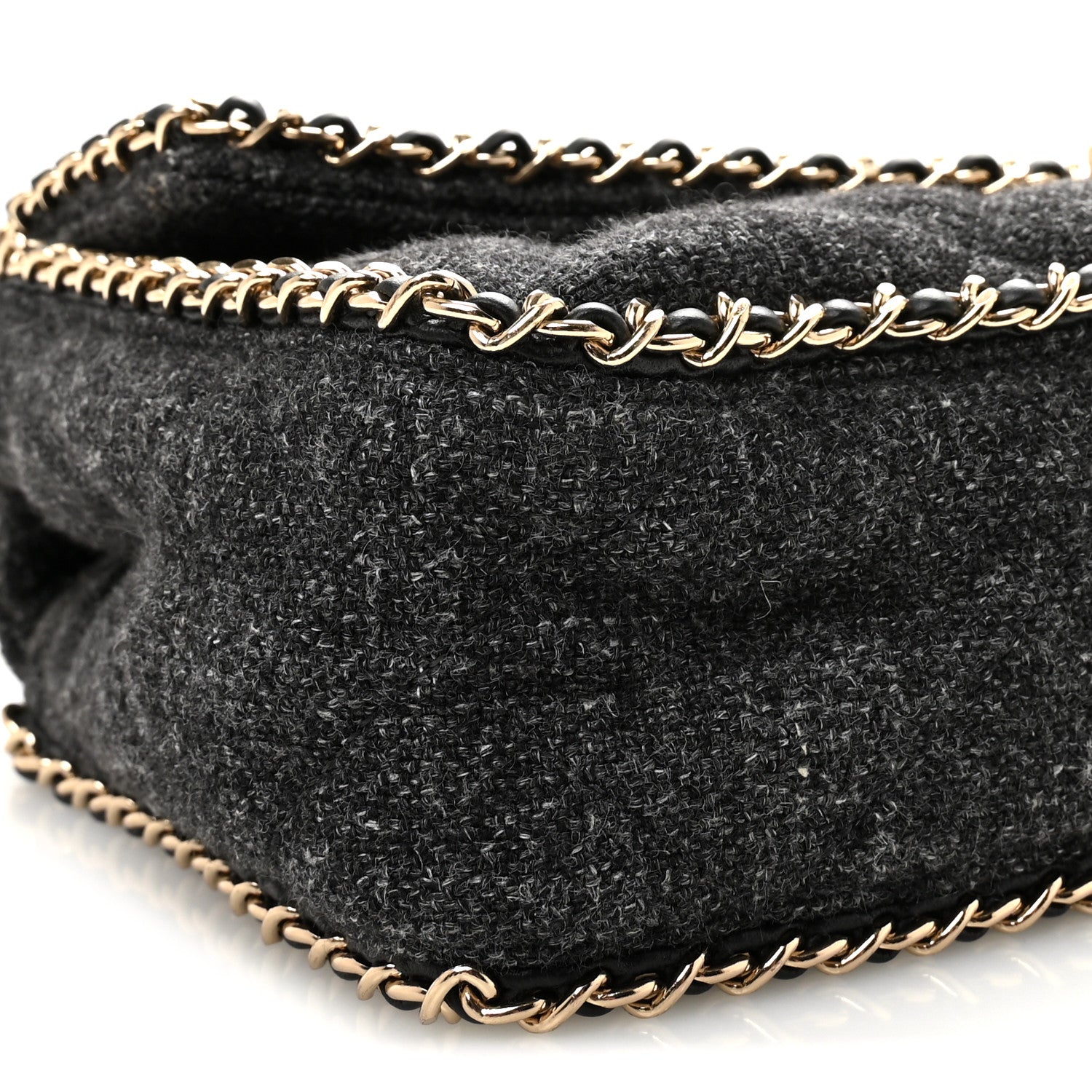 Wool Tweed Quilted Coco Neige Chain Around Flap Black