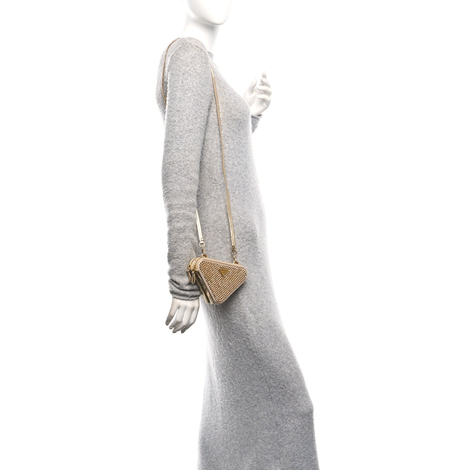 Satin Crystal Mini Triangle Crossbody Pouch Platino