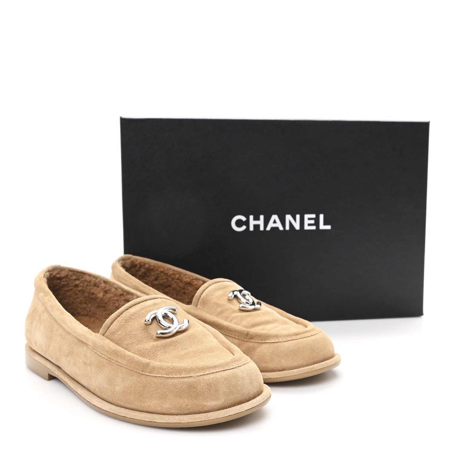 Suede Calfskin CC Loafers 37.5 Dark Beige
