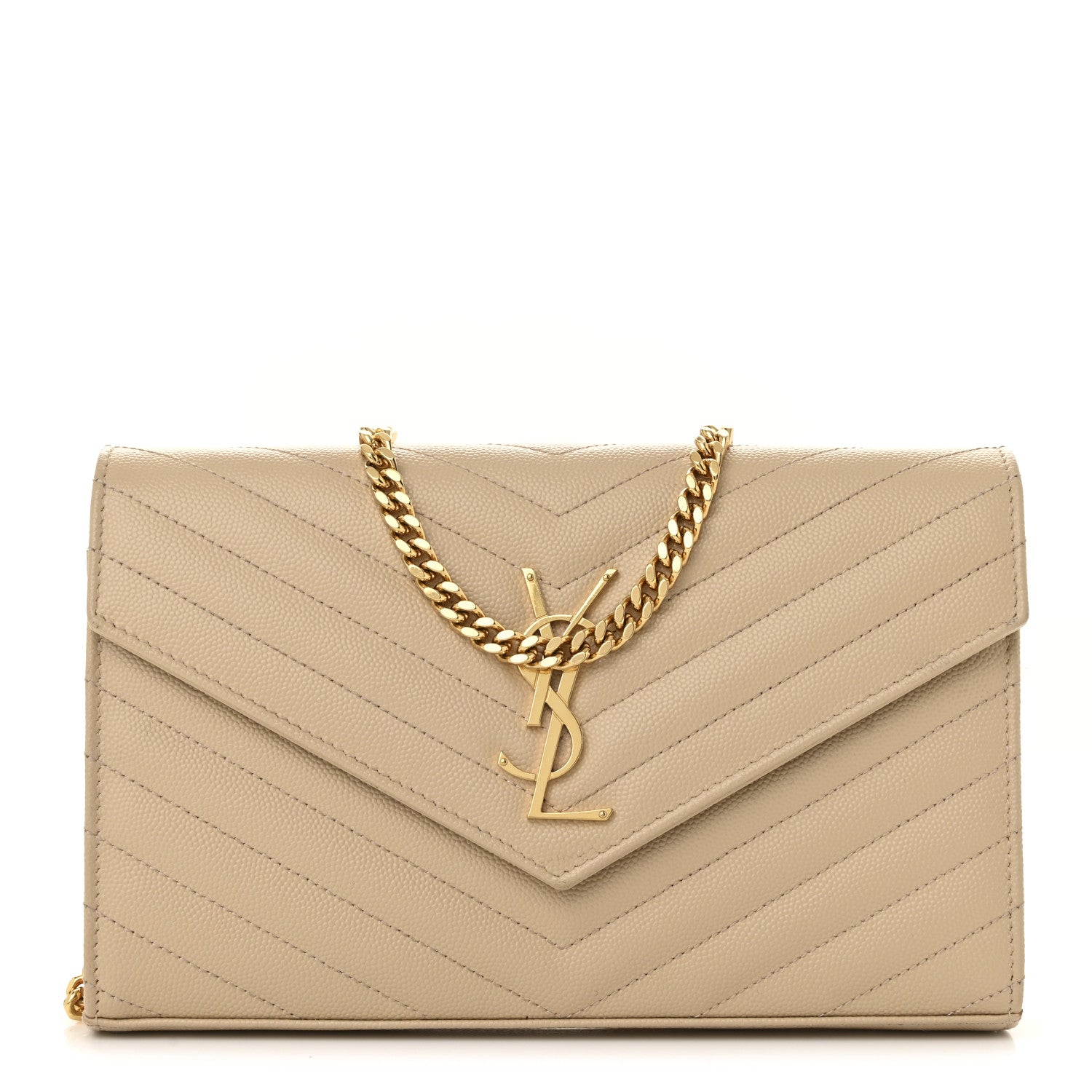 Grain De Poudre Matelasse Chevron Monogram Chain Wallet Nude Powder