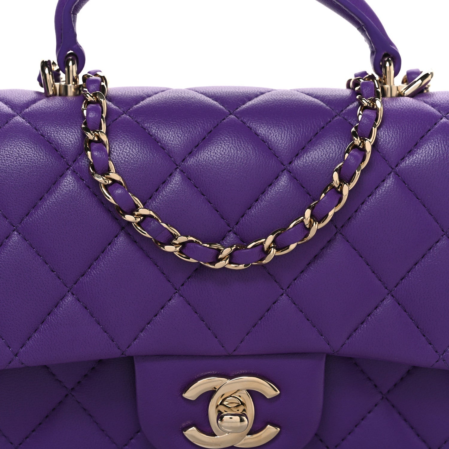 Lambskin Quilted Mini Top Handle Rectangular Flap Dark Purple