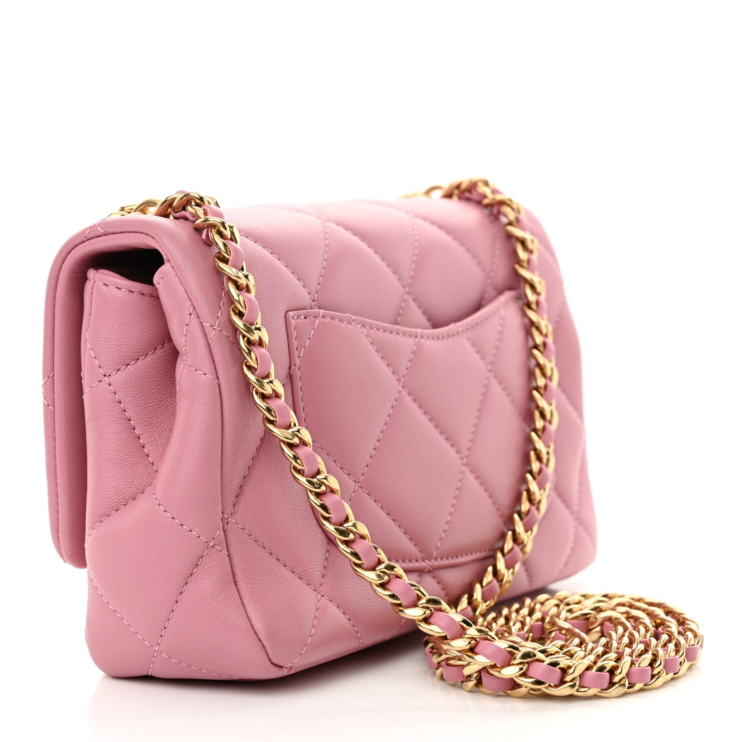 Lambskin Quilted Mini CC Crystal Logo Chain Flap Pink