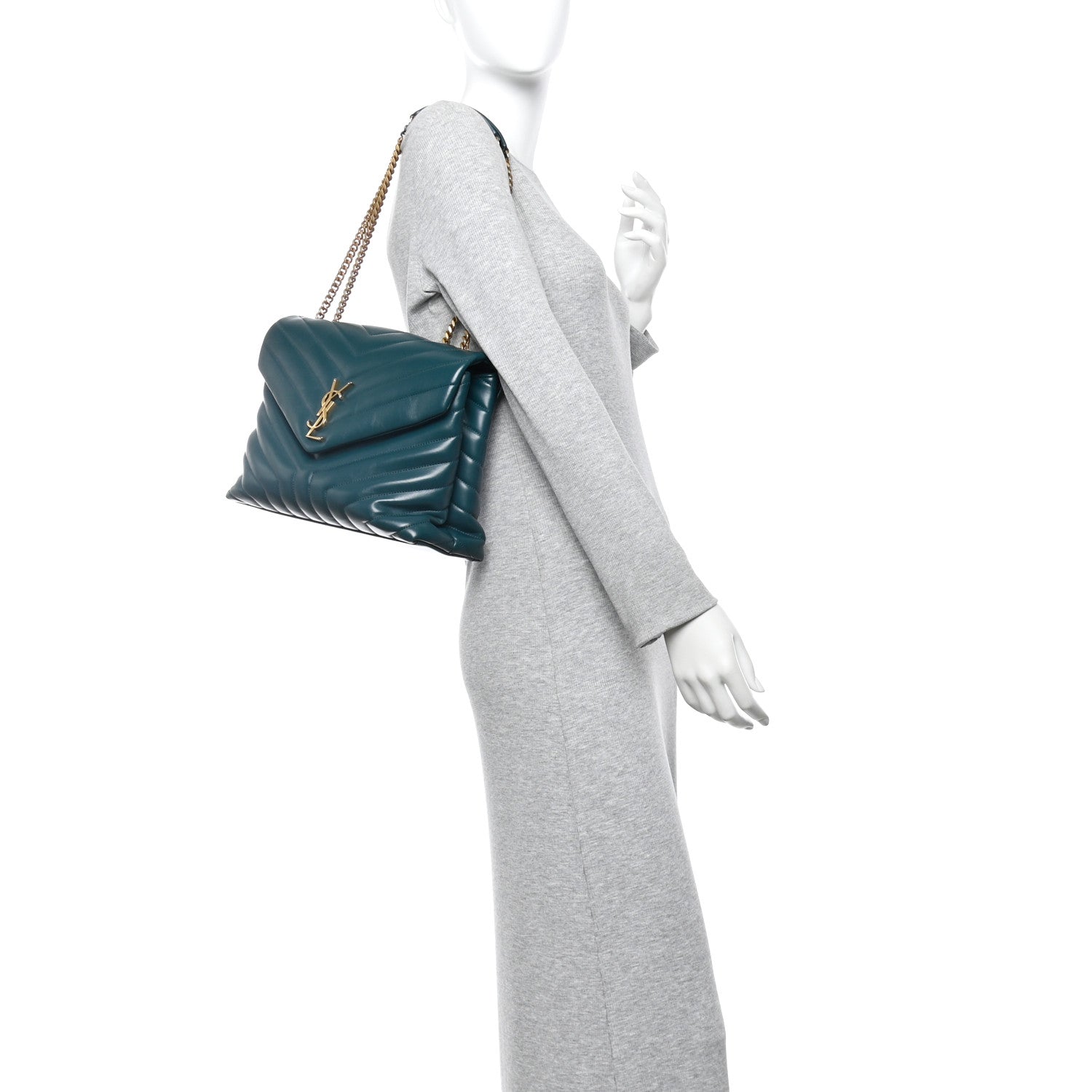 Calfskin Y Quilted Monogram Medium Loulou Chain Satchel Sea Turquoise