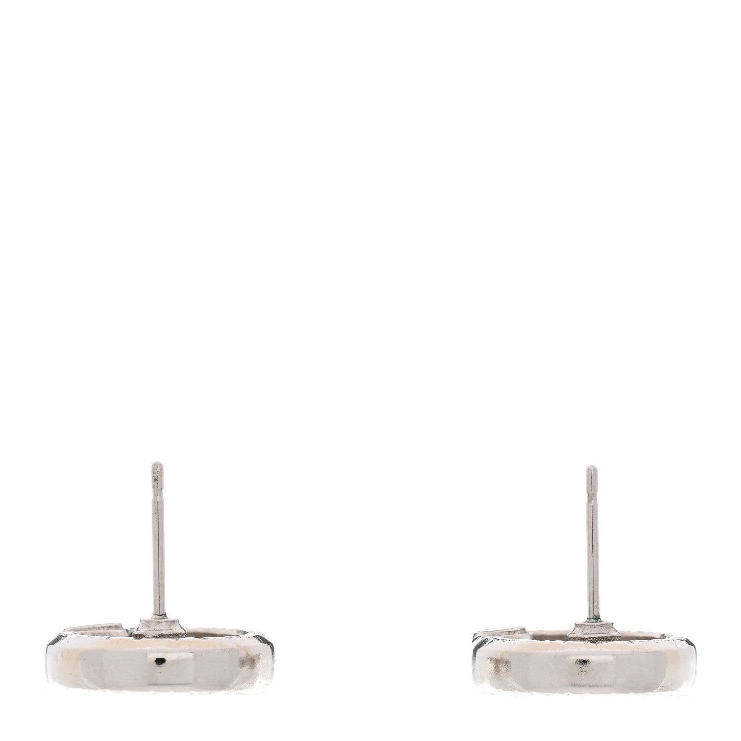 Metal Crystal Textured CC Round Earrings Silver